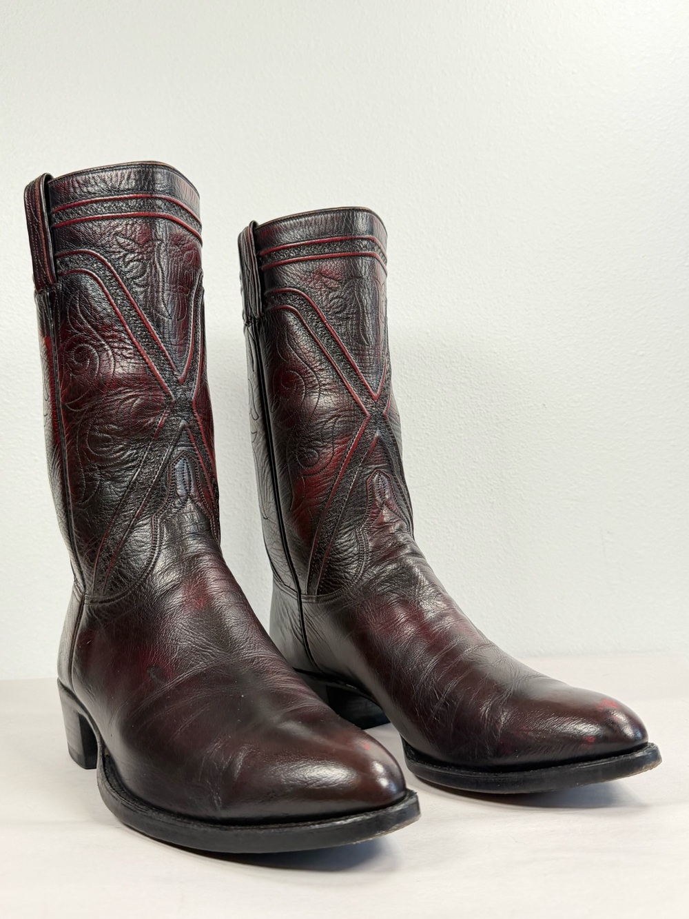Lucchese Vintage Men’s San Antonio Cowboy Boots Size 11.5 D Black Cherry Goat